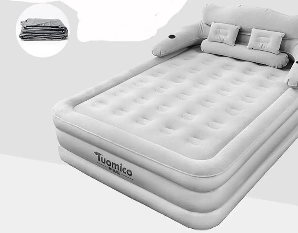 Inflatable bed folded for storage