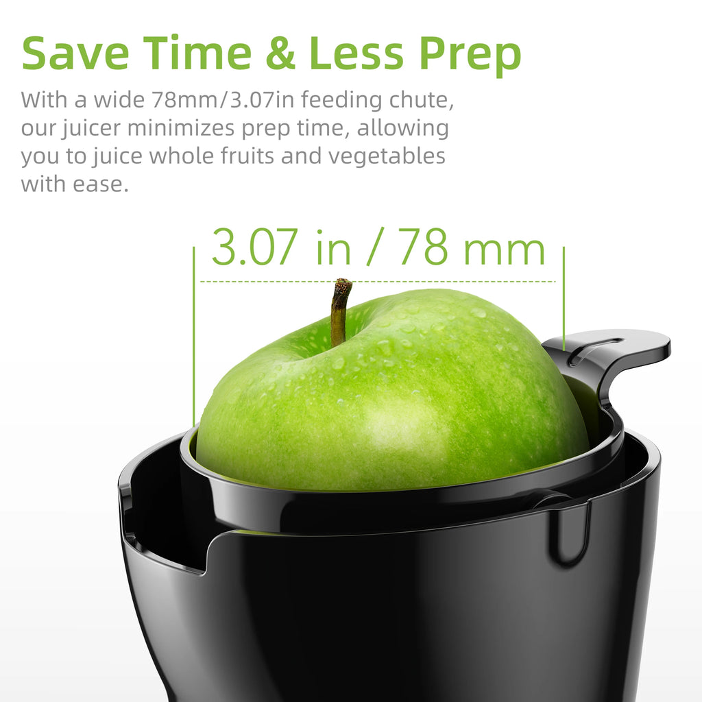 78 mm wide feed chute fits a whole small apple