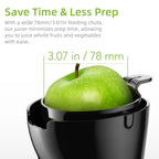 78 mm wide feed chute fits a whole small apple